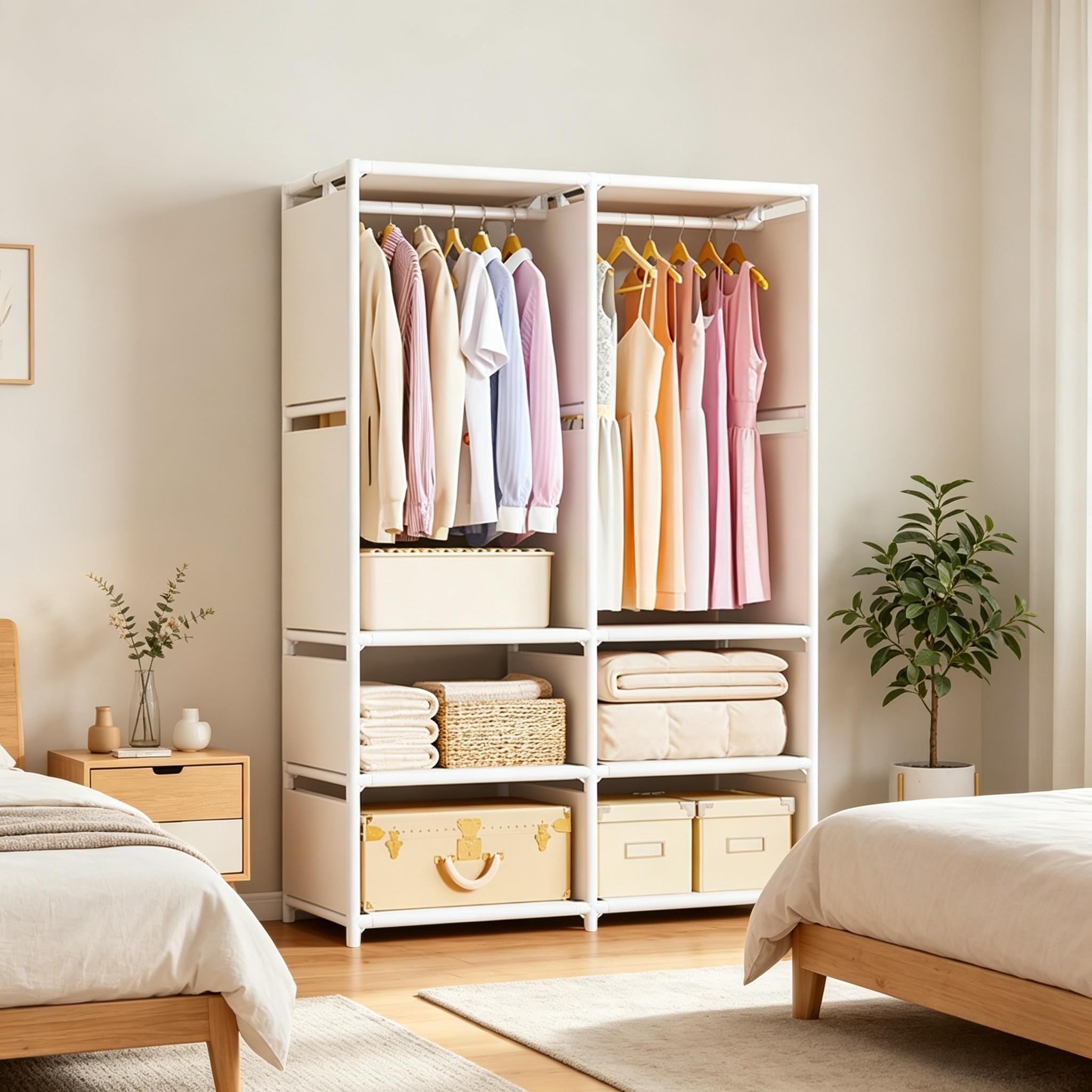 Home Floor-Standing Hat Rack, Simple Wardrobe for Bedroom, Multi-Layer Large Capacity Closet, Dust-Proof Storage Shelf for Dormitory