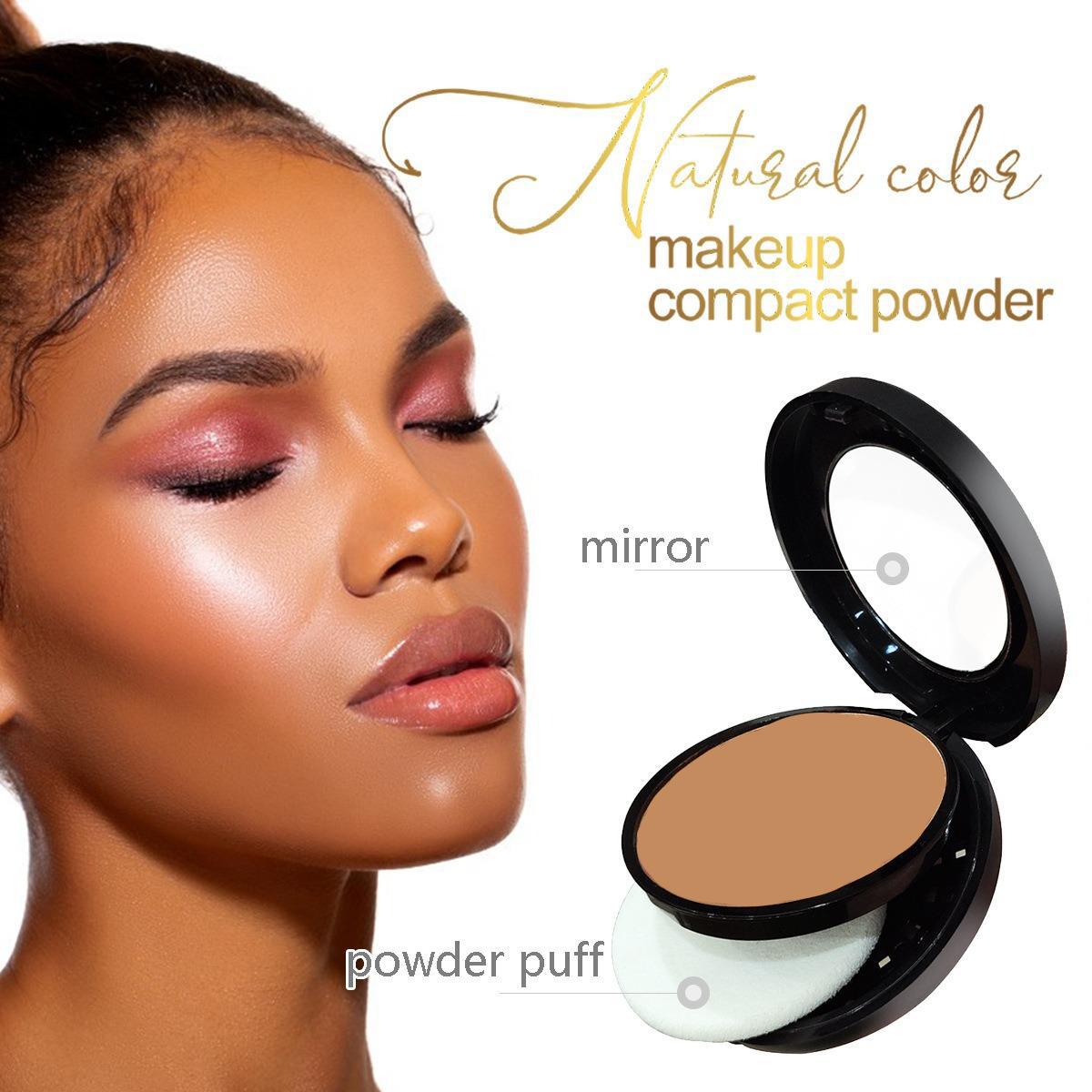 6 Color Deep Matte Setting Powder Foundation, Waterproof Full Coverage Makeup Face Pressed Powder with Sponge, Holiday Party Valentine's Day