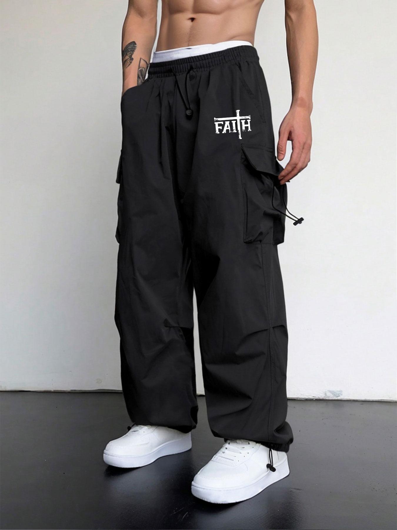 Unisex Men's Letter Print Cargo Pants, Street Fashion Casual Regular Fit Utility Pants for Daily Wear, Menswear, Men's Trousers for All Seasons