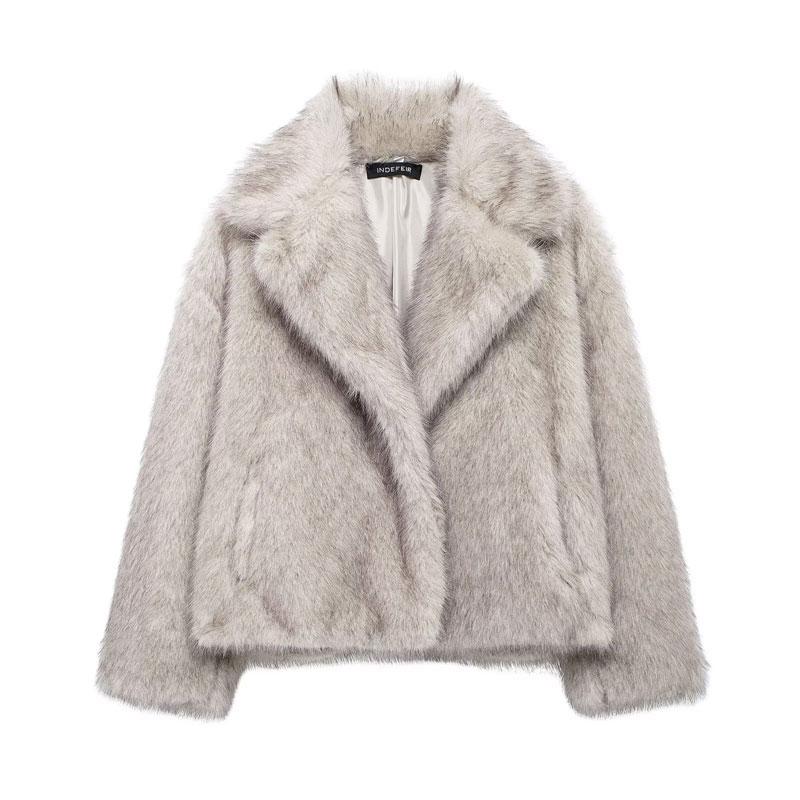 Women's Plain Faux Fur Jacket, Casual Fitted Jacket, Collar Padded Warm Coat, Winter Party Luxury Layered Outerwear, Casual Daily Wear
