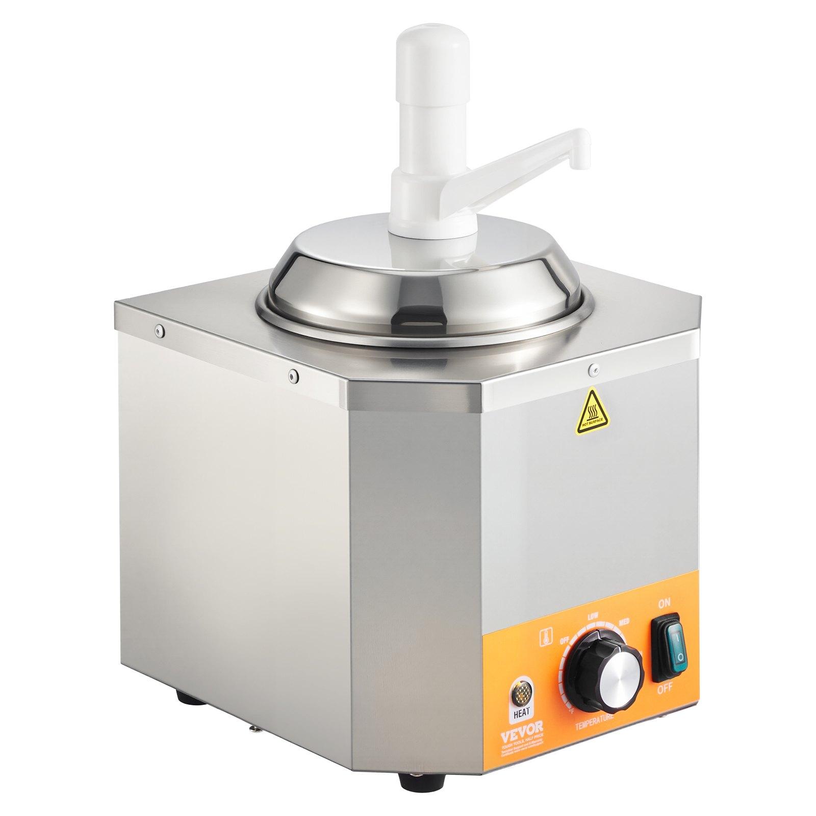 【Summerfinds】VEVOR Electric Cheese Dispenser with Pump, 2.4L Commercial Hot Fudge Warmer, Plastic Pump Dispenser, 86-230℉ Temp Adjustable Nacho Cheese Sauce Warmer, for Hot Fudge Cheese Caramel