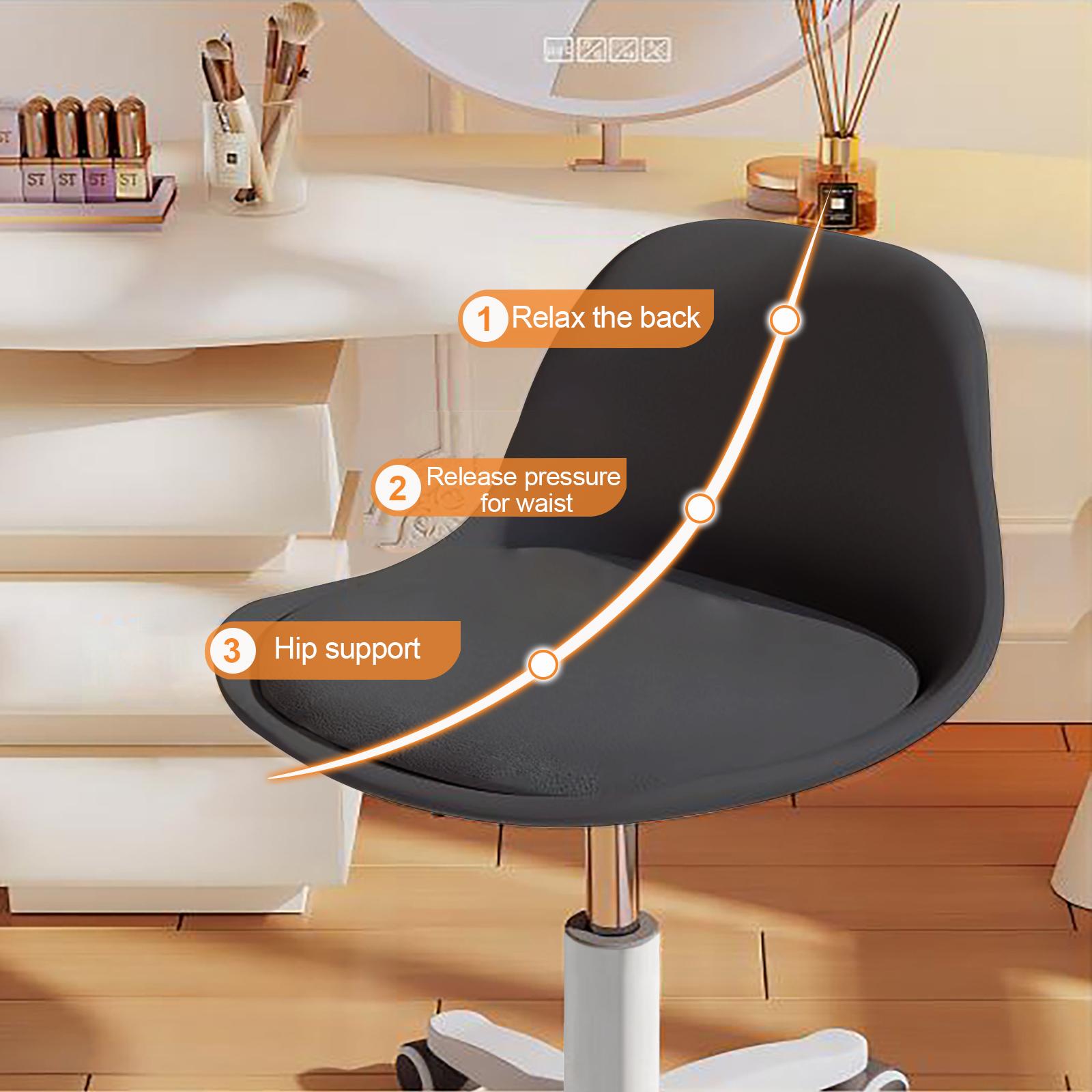 【Black Friday】Small Desk Chair Cute Armless Task Vanity Chair with Soft Padded Cushion, Plastic Height Adjustable Home Office Chairs for Teens Girls