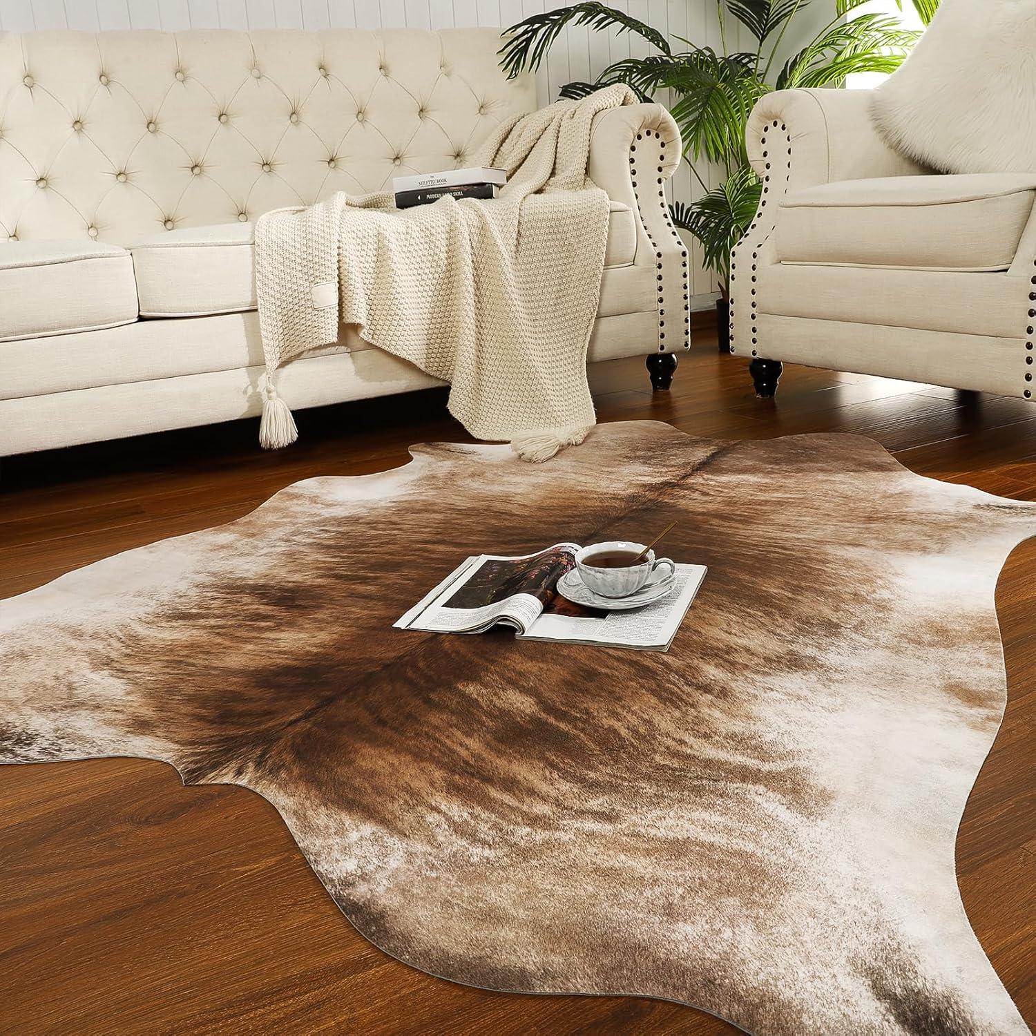 Lochas Faux Cowhide Rug Premium 100% Polyester Soft Comfortable Durable Easy To Clean Western Style Home Decor Mat For Living Room & Bedroom