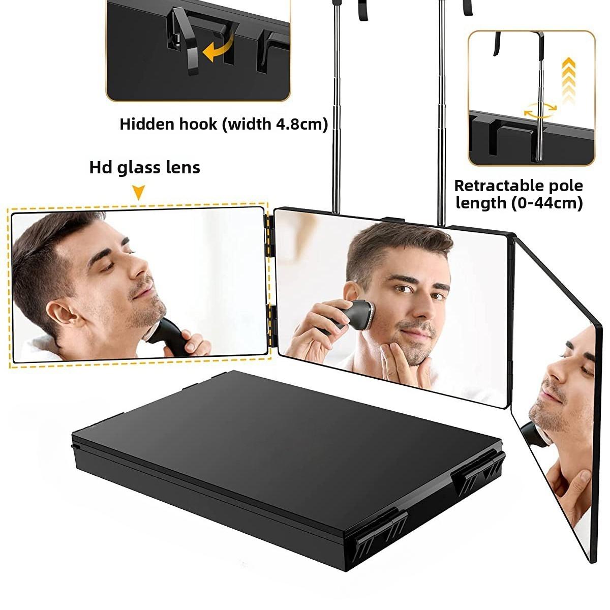 360° Trifold Mirror for Personal Self Haircut, Height-Adjustable, Anti-Fog, Portable & Durable