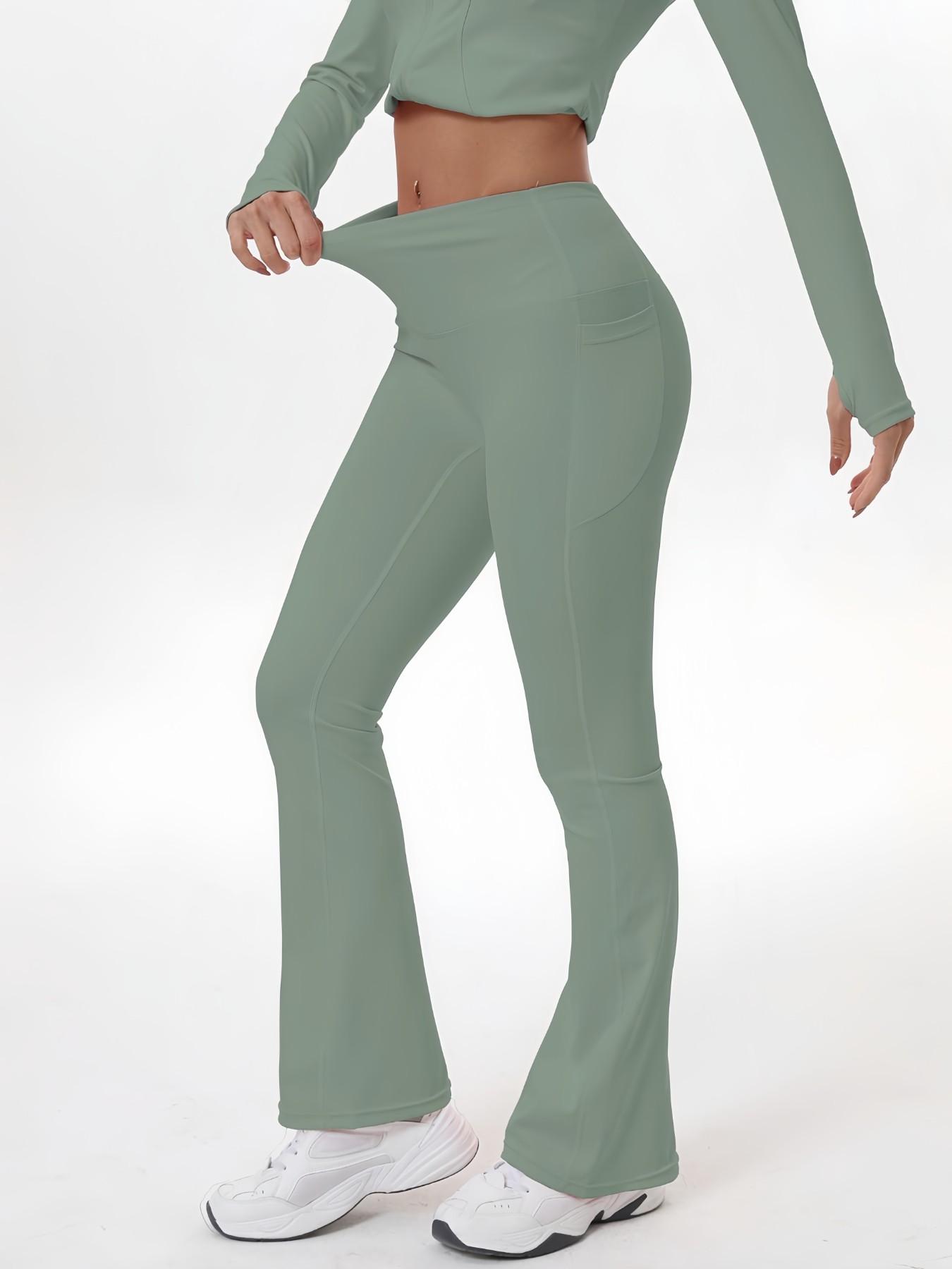 Women's High Waist Yoga Set, Stand Collar Full Zip Jacket & Wide Leg Pants, Soft Comfortable Gym Training Running Cycling Hiking Golf Tennis Yoga Bottoms