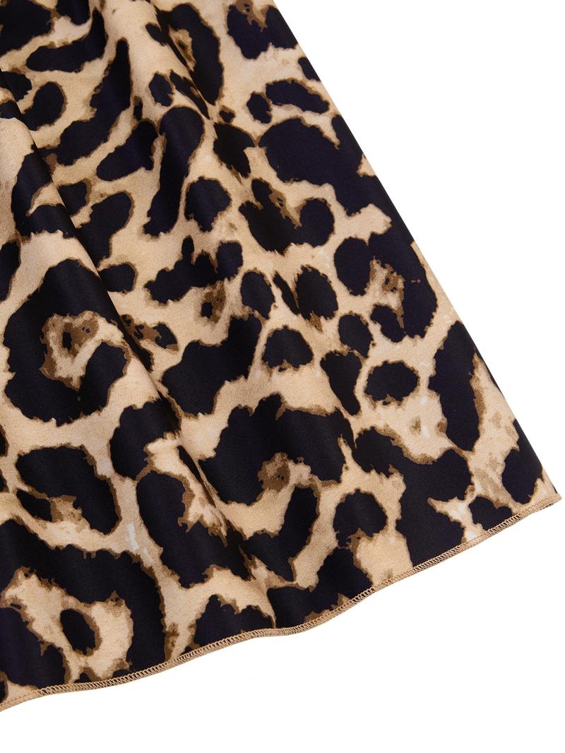 Plus Size Christmas Women's Clothing Elegant Leopard Print High Waist Long Skirt, Plus Size Women's Fall Fashion, Fitted Woven Fabric, Modest Style