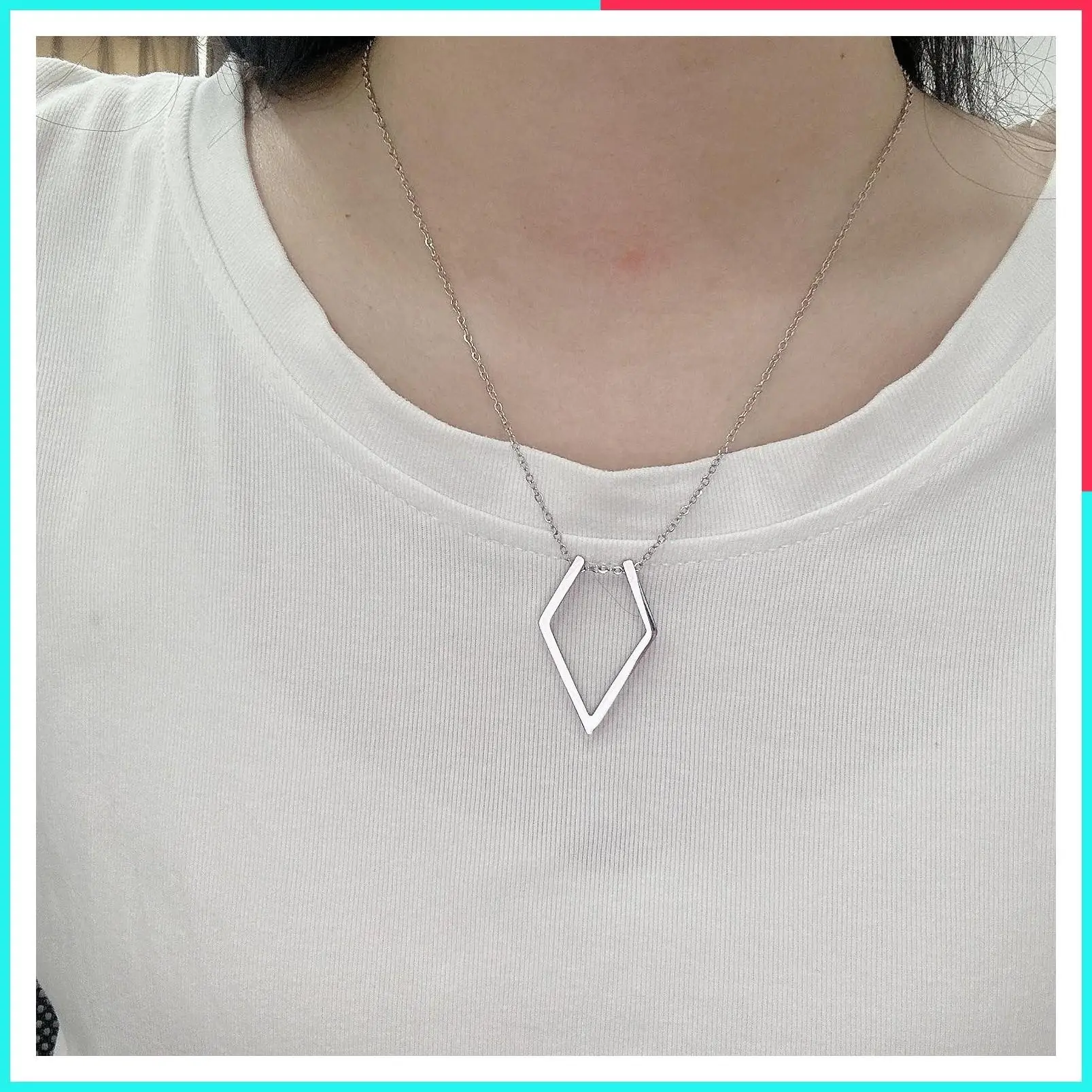 Dainty Geometric Rhombus Ring Holder Necklace for Women & Men, Cute Ring Keeper Pendant Chain, Bridal Wedding Engagement Jewelry, Birthday Valentine's Day Gift for Wife Girlfriend Mother
