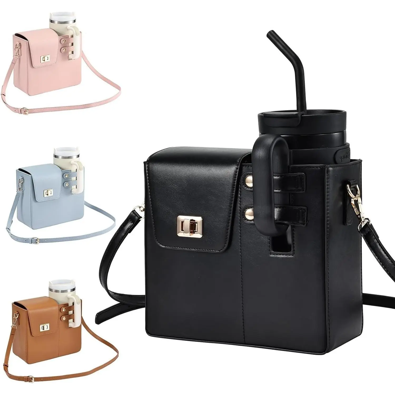 Portable Crossbody Water Bottle Carrier Bag with Phone Pocket and Strap - Outdoor Tumbler Holder Purse for Hiking TravelGift