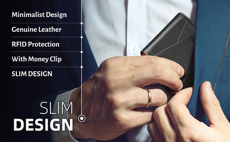 GSOIAX Men's Ultra-Thin Leather RFID Bifold Wallet with Money Clip