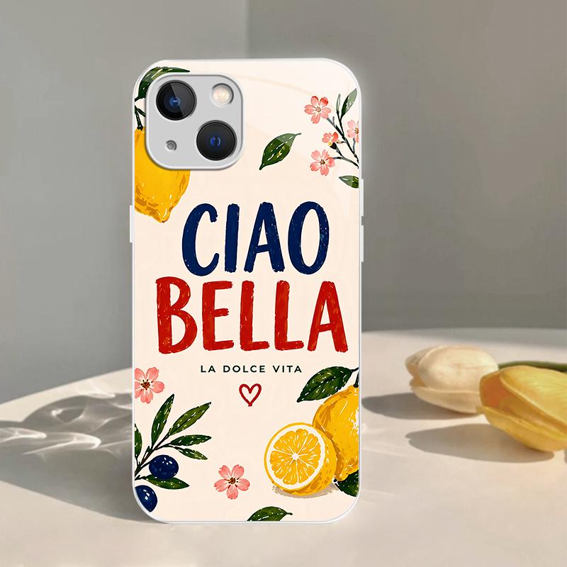 European summer vibes “Ciao Bella” lemon case for iPhone 13, tomato girl aesthetic cover, TikTok viral