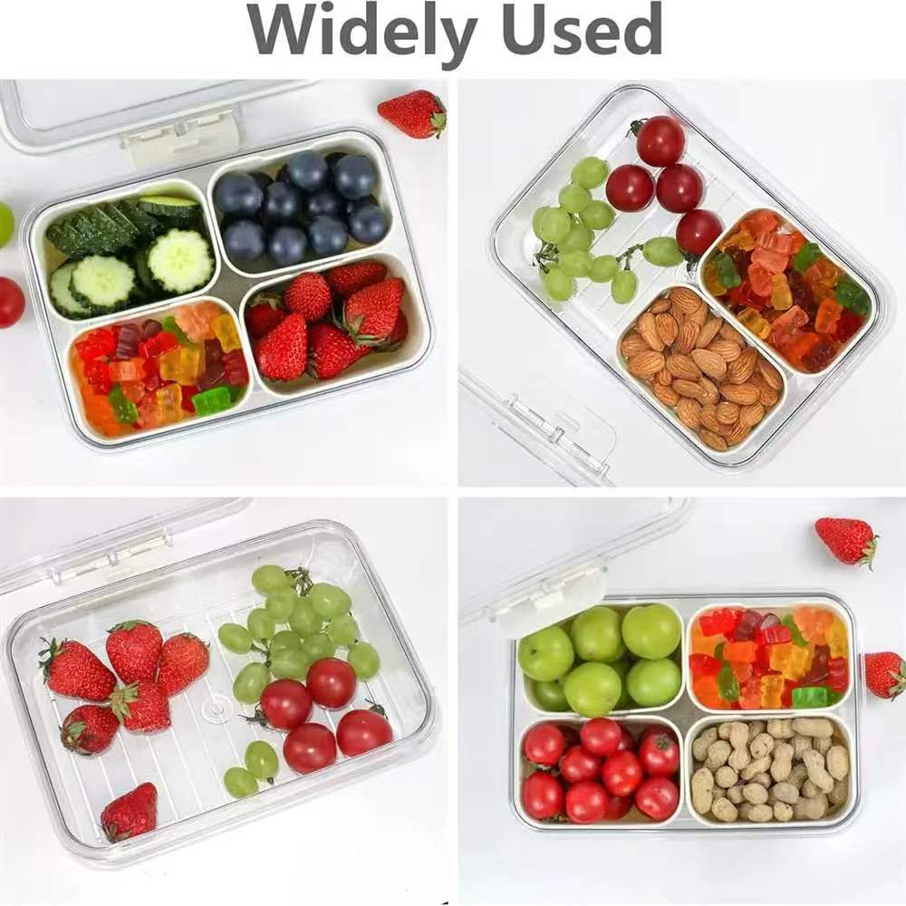 Four-Compartment Covered Snack Box, Food Storage Container, Ideal for Parties, Guests, Kitchen Use, Fruit Vegetable Snack Organizer