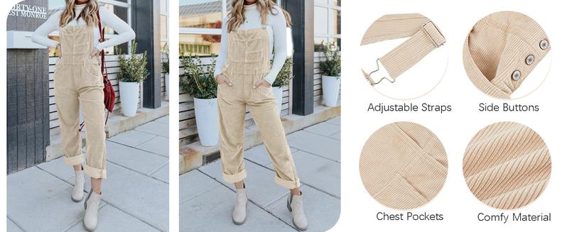 Goranbon Womens Corduroy Overalls Adjustable Straps Baggy Bib Corduroy Jumpsuit Casual Corduroy with Pockets