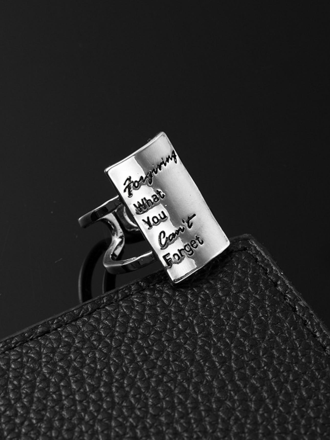 European and American Open Rectangle Letter Memorial Ring, Gratitude Release Kindness Ring, Casual Alloy Chain Material, All Seasons