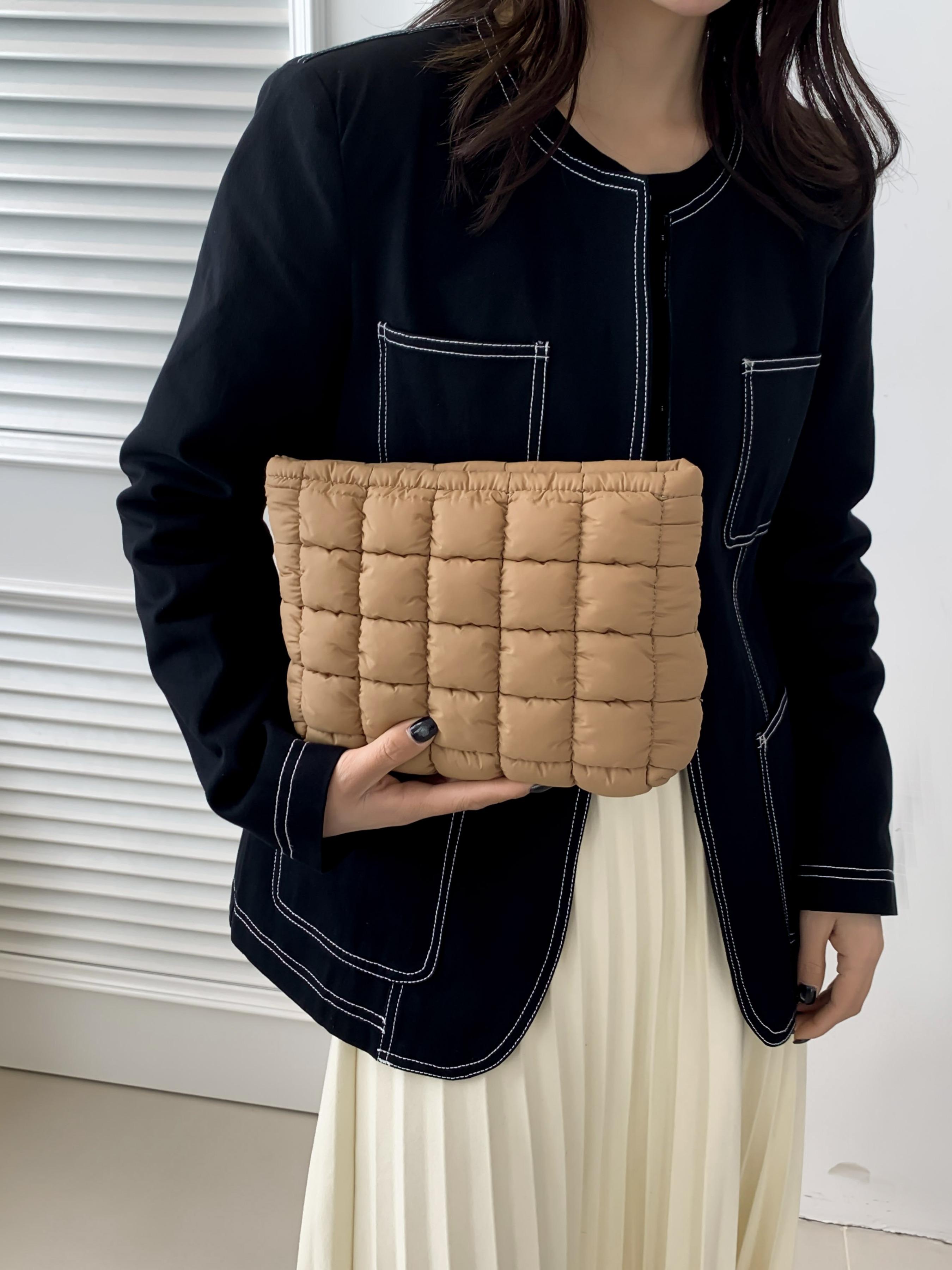 Autumn Winter New Solid Color Quilted Handbag, Large Capacity Travel Storage Bag, Zipper Design, Women's Portable Travel Organizer, Holiday Gift, Durable Pouch