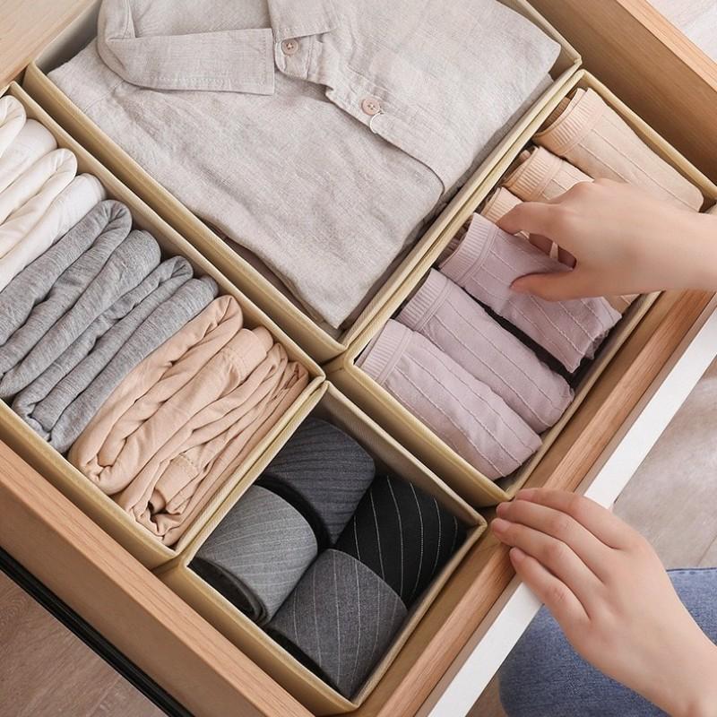Foldable Fabric Storage Box Set of 6, Space-Saving Room Organizer, Foldable Divider, Neutral Color, for Closet and Dressing Table Drawers