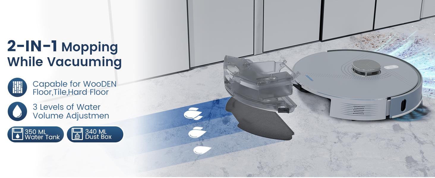 AIRROBO L50+ Robot Vacuum and Mop Combo with 5500Pa Suction, Auto-Emptying Dust Base, Smart Mapping & Voice Control – 60-Day Hands-Free Cleaning for Carpets & Hard Floors