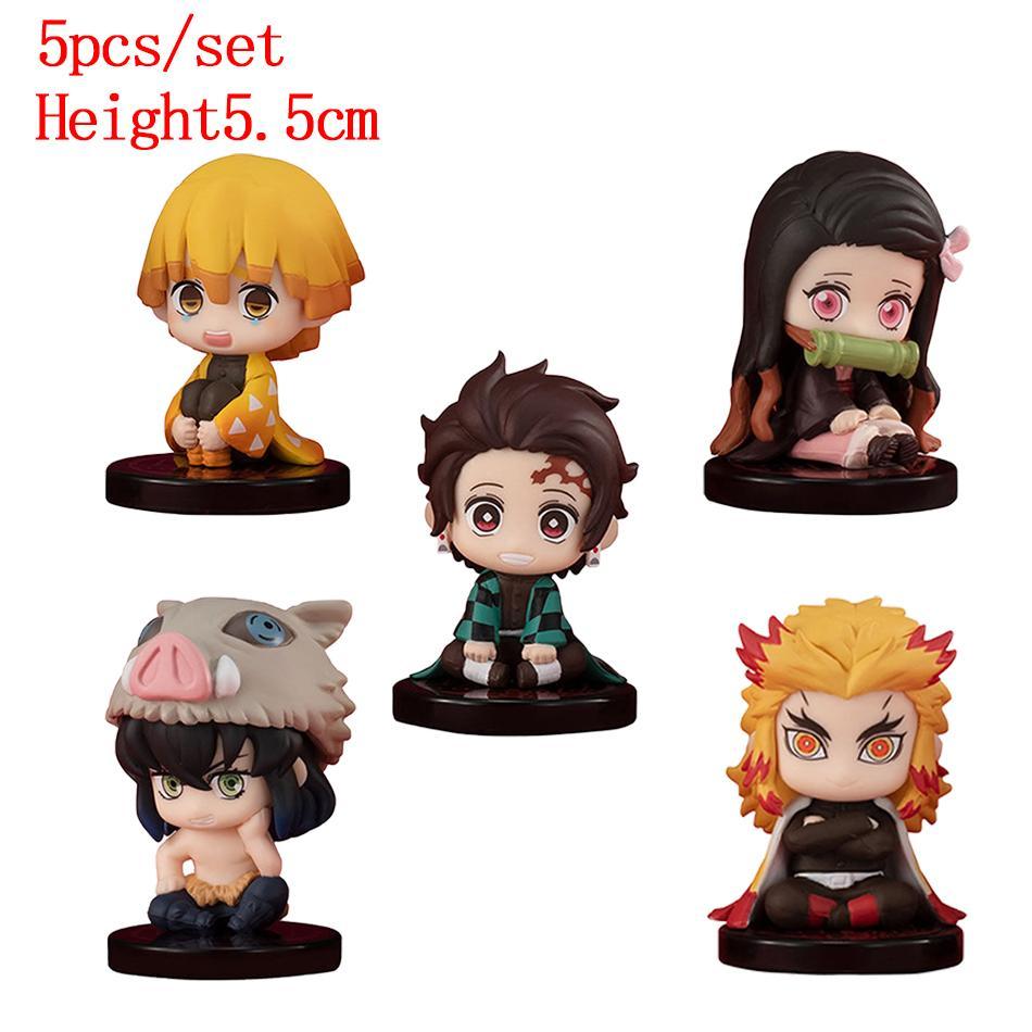 5-15pcs Q Version Demon Slayer Sitting Ghost Doll Tanjiro Nidouzi Inosuke Zenizu  Toy  Figural PVC Model Gift