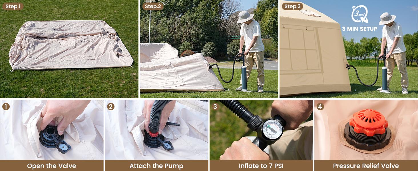 Lilypelle 2/6/8 Person Inflatable Camping Tent, Easy Setup Blow Up Air Tent with Hand Pump, Waterproof 4-Season Glamping Tent with Large Mesh Windows for Couples, Group & Family