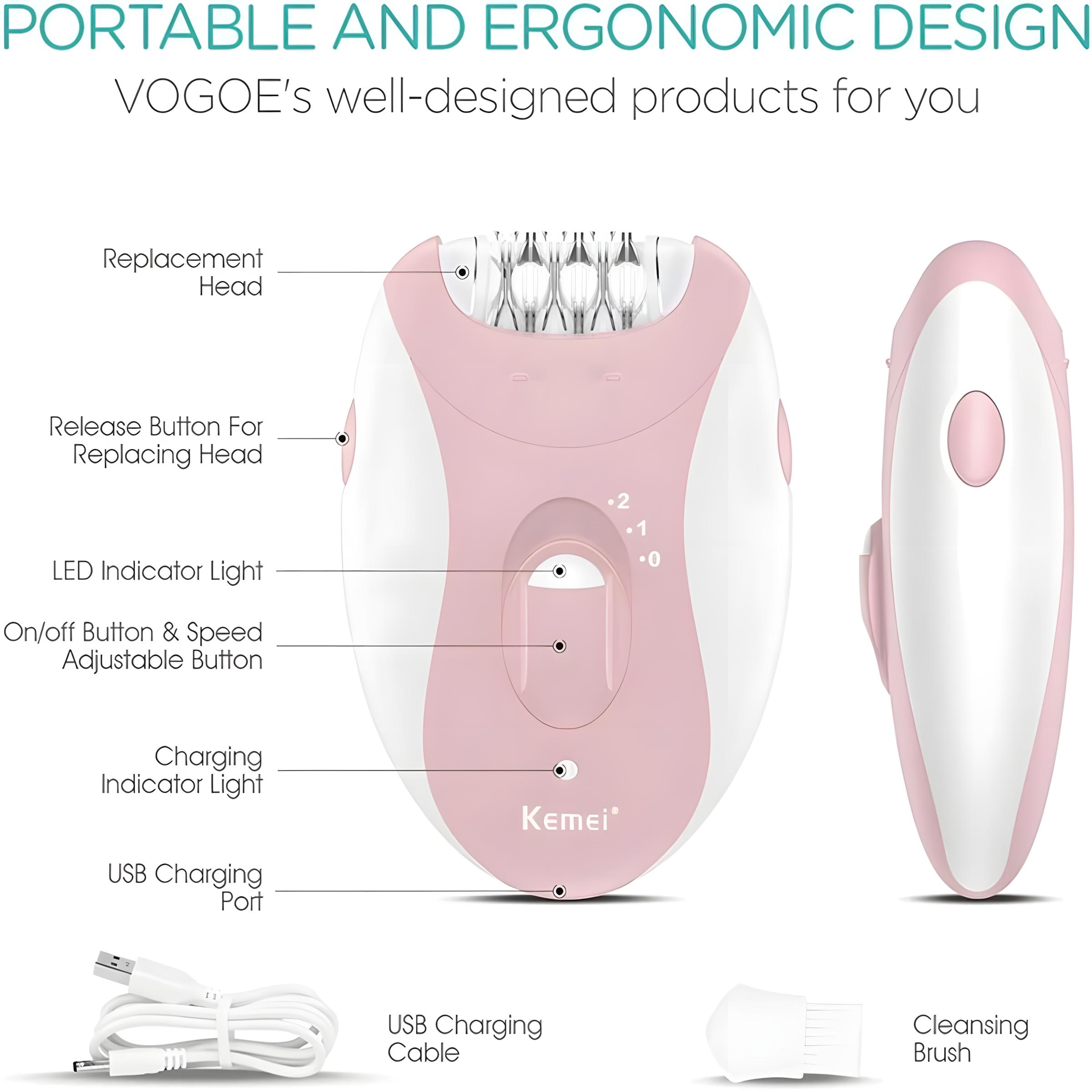 Kemei Km-189b Electric Epilator, Waterproof Intimate Trimmer, Compact Portable Shaver, Cordless Rechargeable Shaver, Personal Grooming Device, Easy to Use, USB Rechargeable Shaver