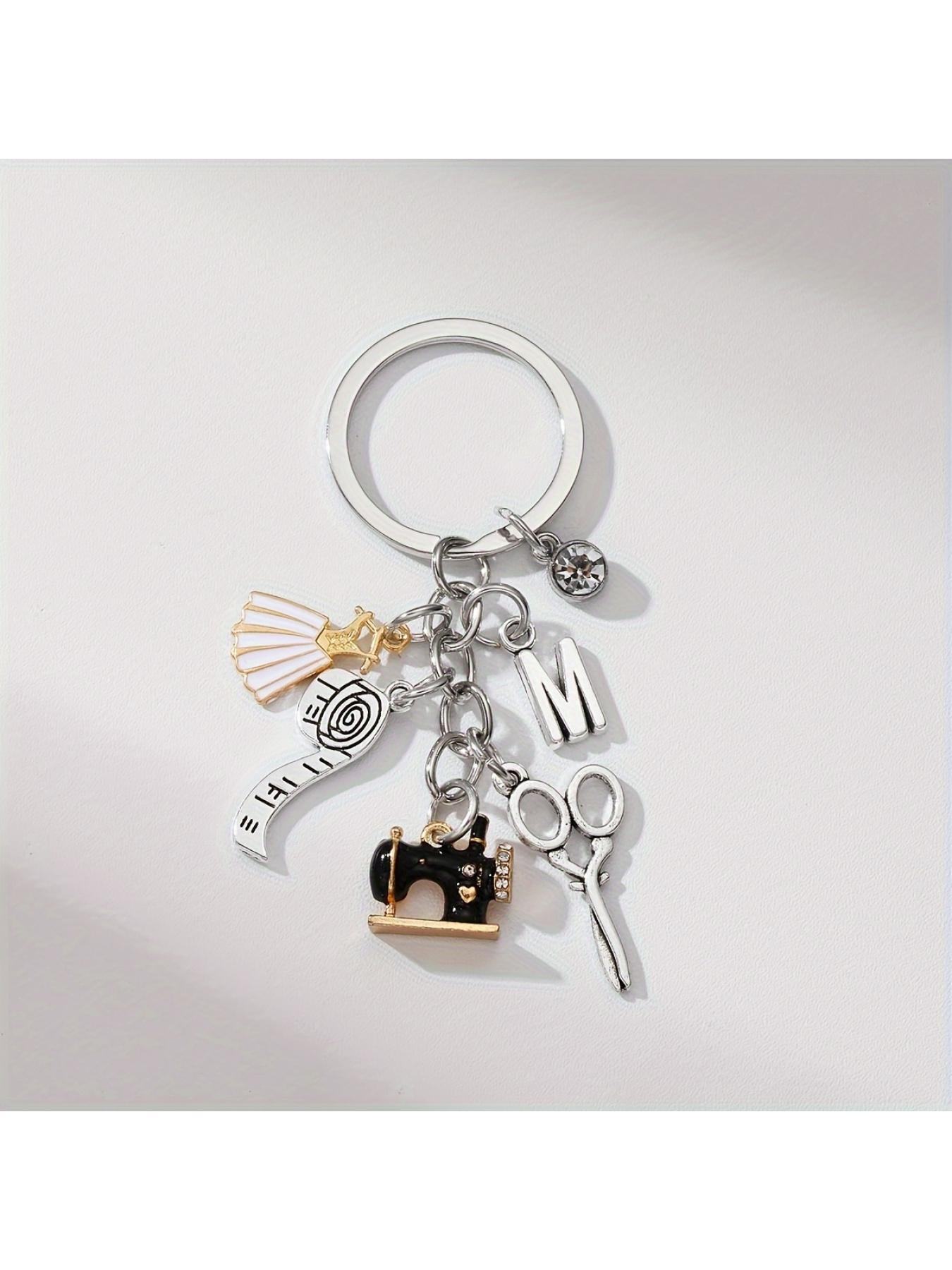 1pc Chic Alloy Keychain with Sewing Machine, Tape Measure & Scissors Charms - "Sewing Enthusiast" Metal Key Ring - Ideal Friendship Gift, Sewing Accessories