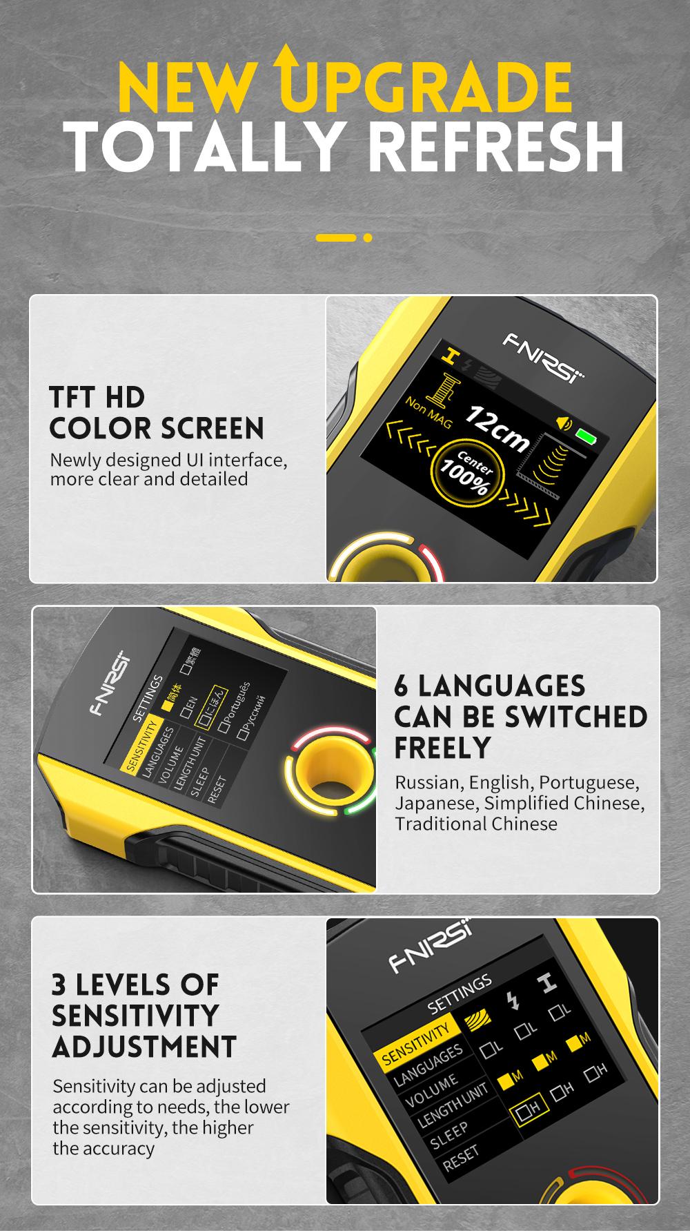 FNIRSI WD-02 Wall Detector Stud Finder Portable Precise Positioning TFT Display AC Live Cable Wires Metal Wood Stud Wall Scanner Tool Hardware with Clear Depth Gauge and Audible Alerts