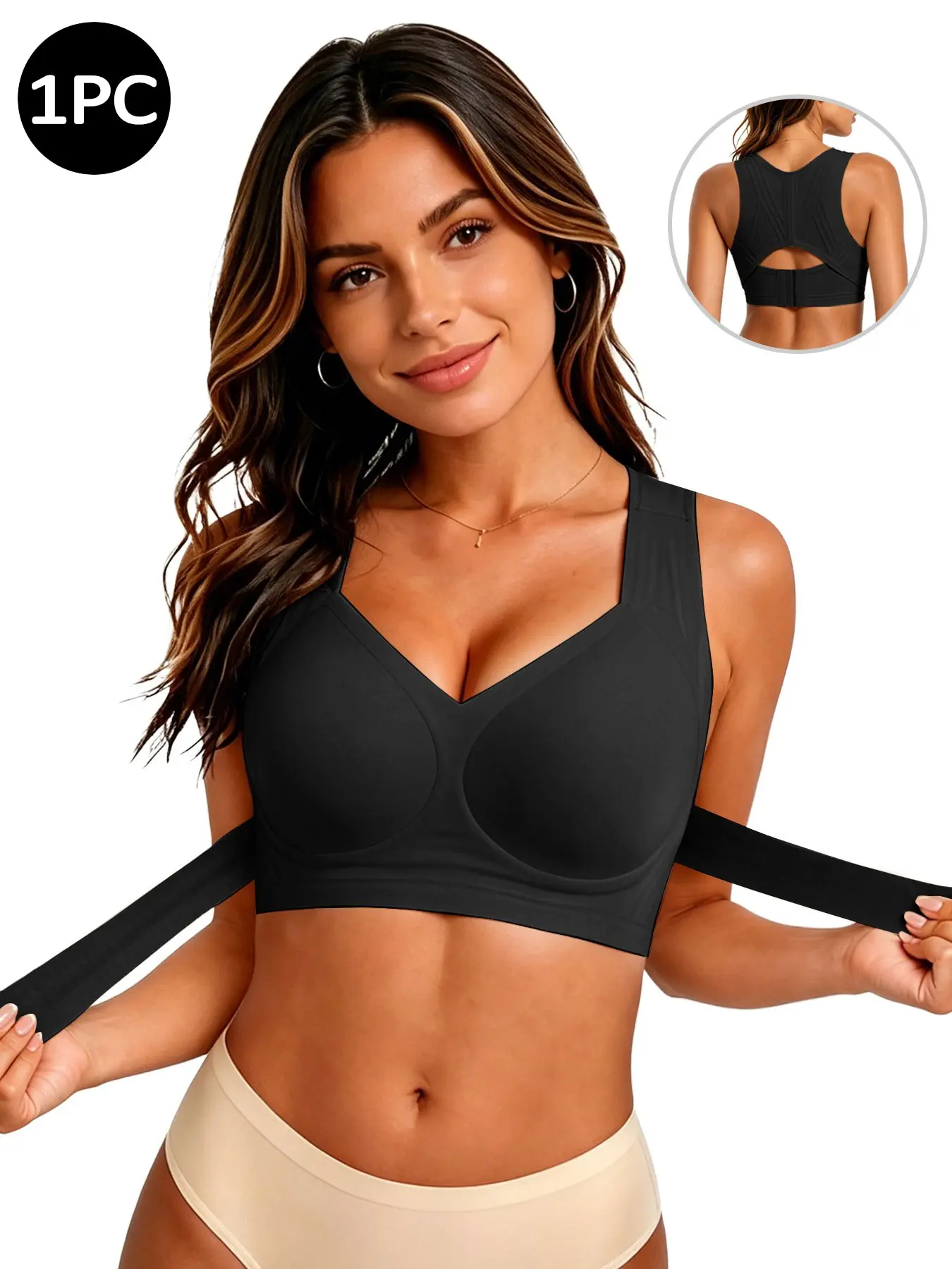 Women’s Wireless Lift & Support Bra with Posture Support, Full Coverage Shaping, X-Back, Wide Straps, Front Closure, 1/2/3-Pack Options