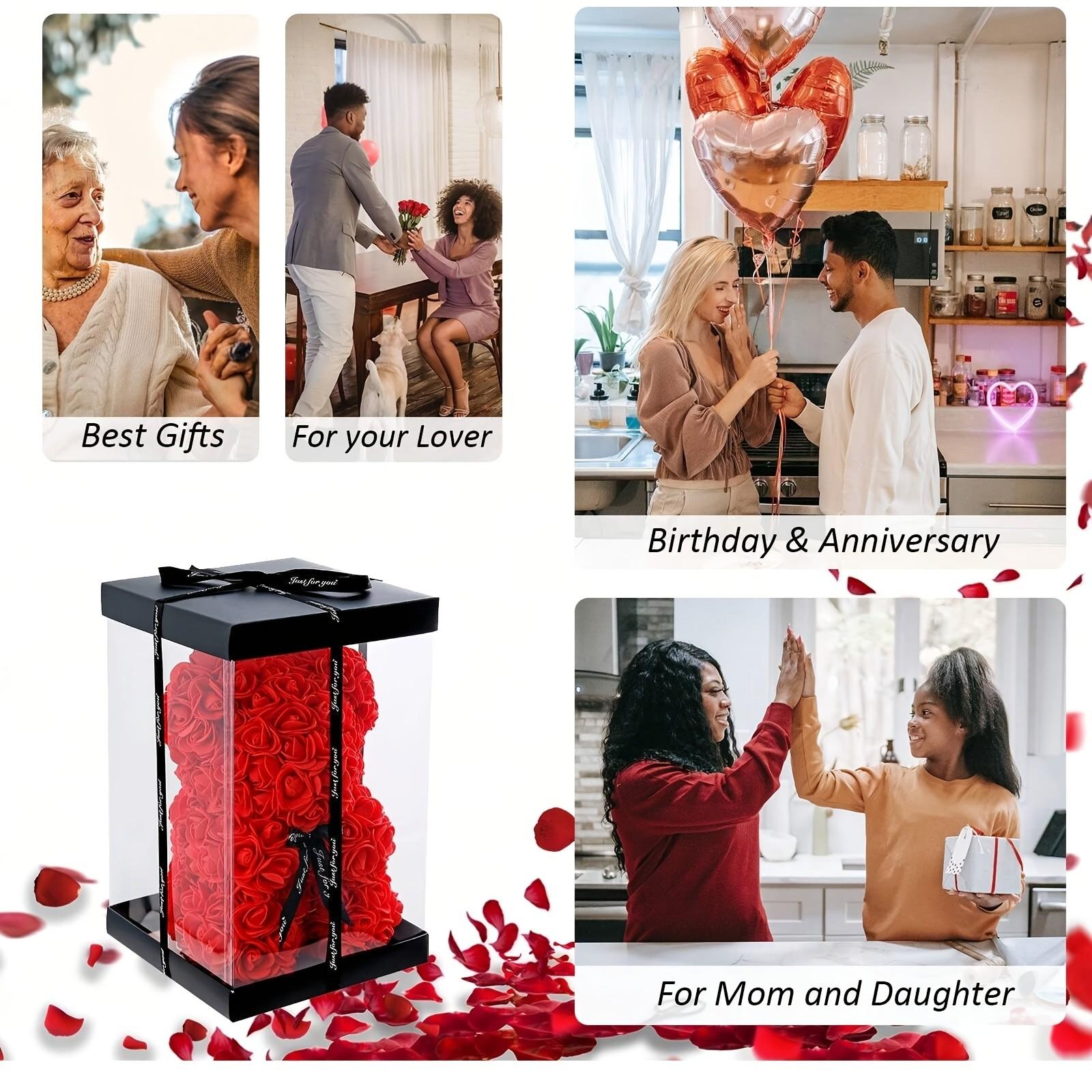 Valentine's Day Rose Bear Gift Set, Cute Teddy Bear with Box and Card, Romantic Birthday Anniversary Decoration