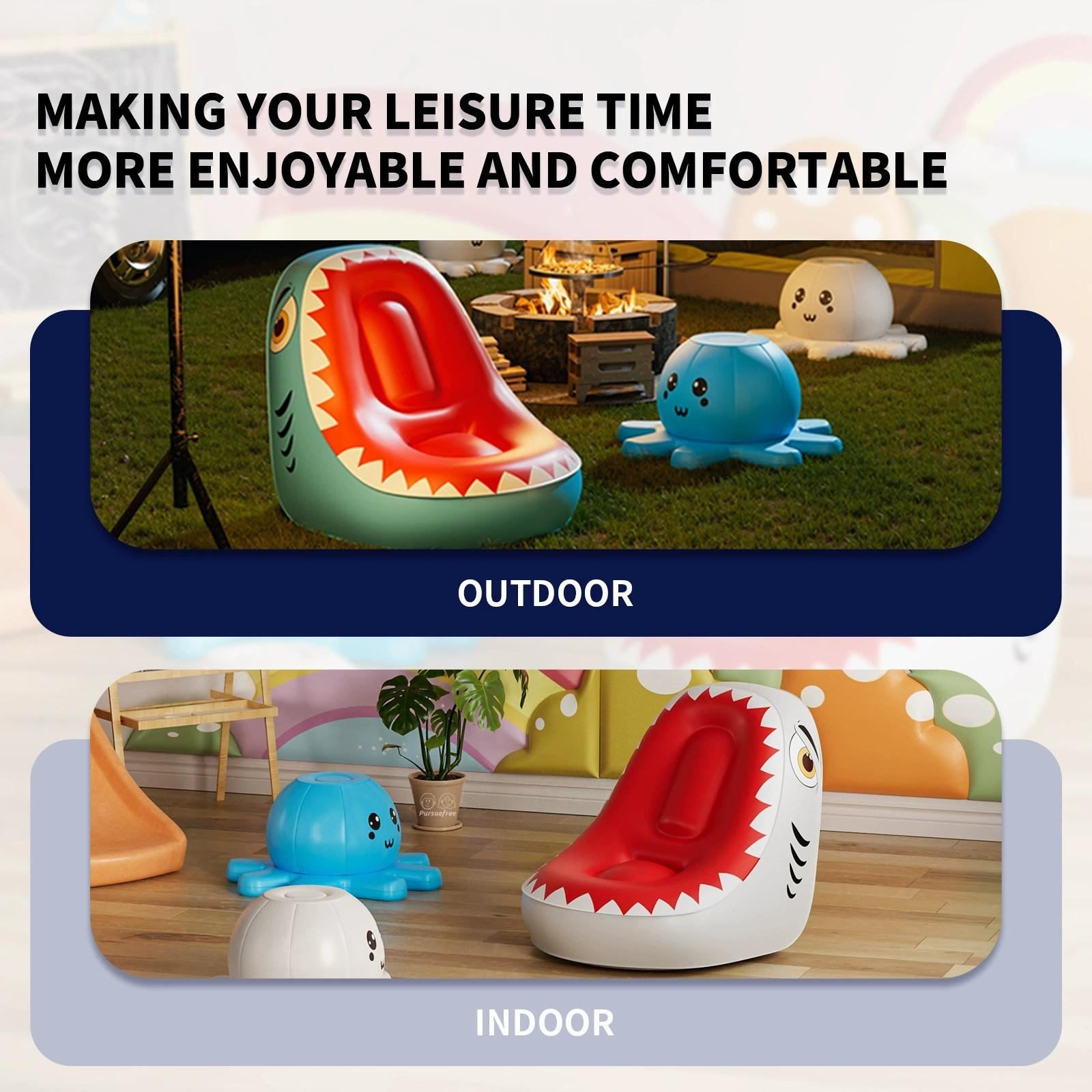 1pc Creative Shark Shape Inflatable Sofa, Indoor Outdoor Leisure Cartoon Shark Inflatable Small Couch, Self-Inflate, No Pump Included