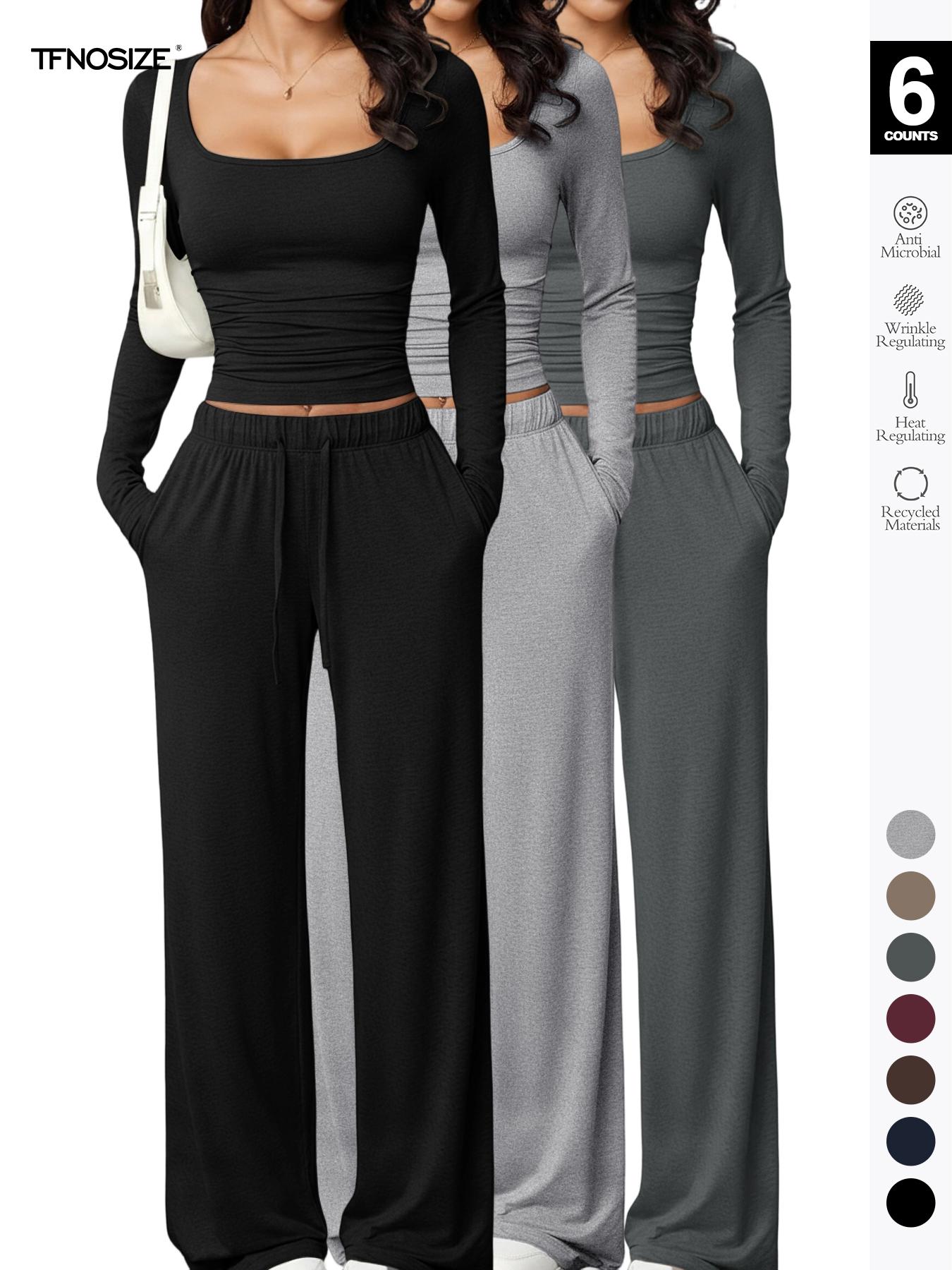 Women's Long Sleeve Square Neck Loungewear Set, Casual Loose Fit Home Wear, All Seasons Soft Comfortable Fabric, 2026 New Arrival