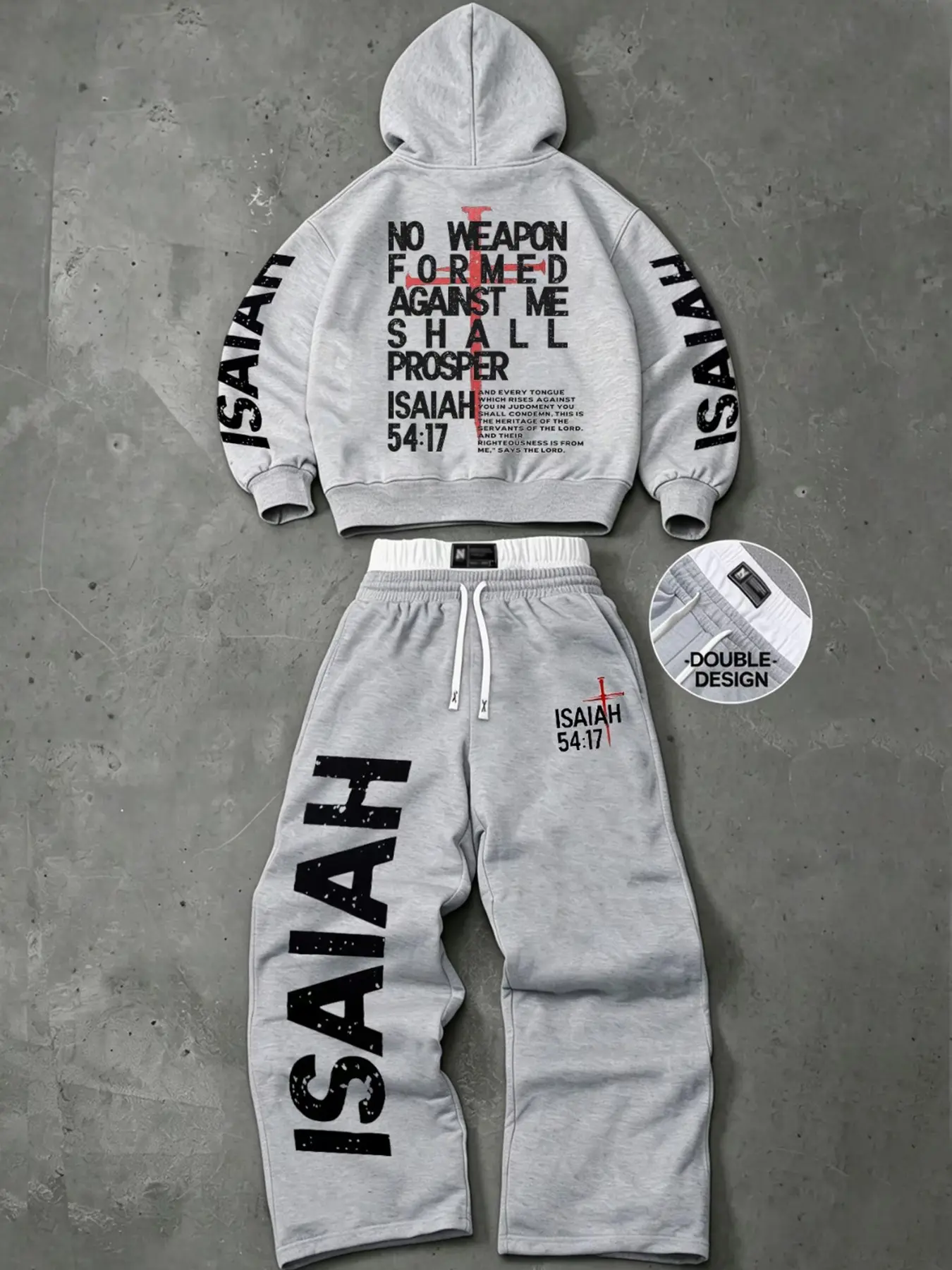 Men's 2 Piece Tracksuit Set, Pullover Hoodie & Drawstring Wide Leg Sweatpants, Cross Text Letter Graphic Print Streetwear Matching Outfit #Y2K #Streetwear #MensOutfit #HoodieSet #OOTDMens #TrendingViral