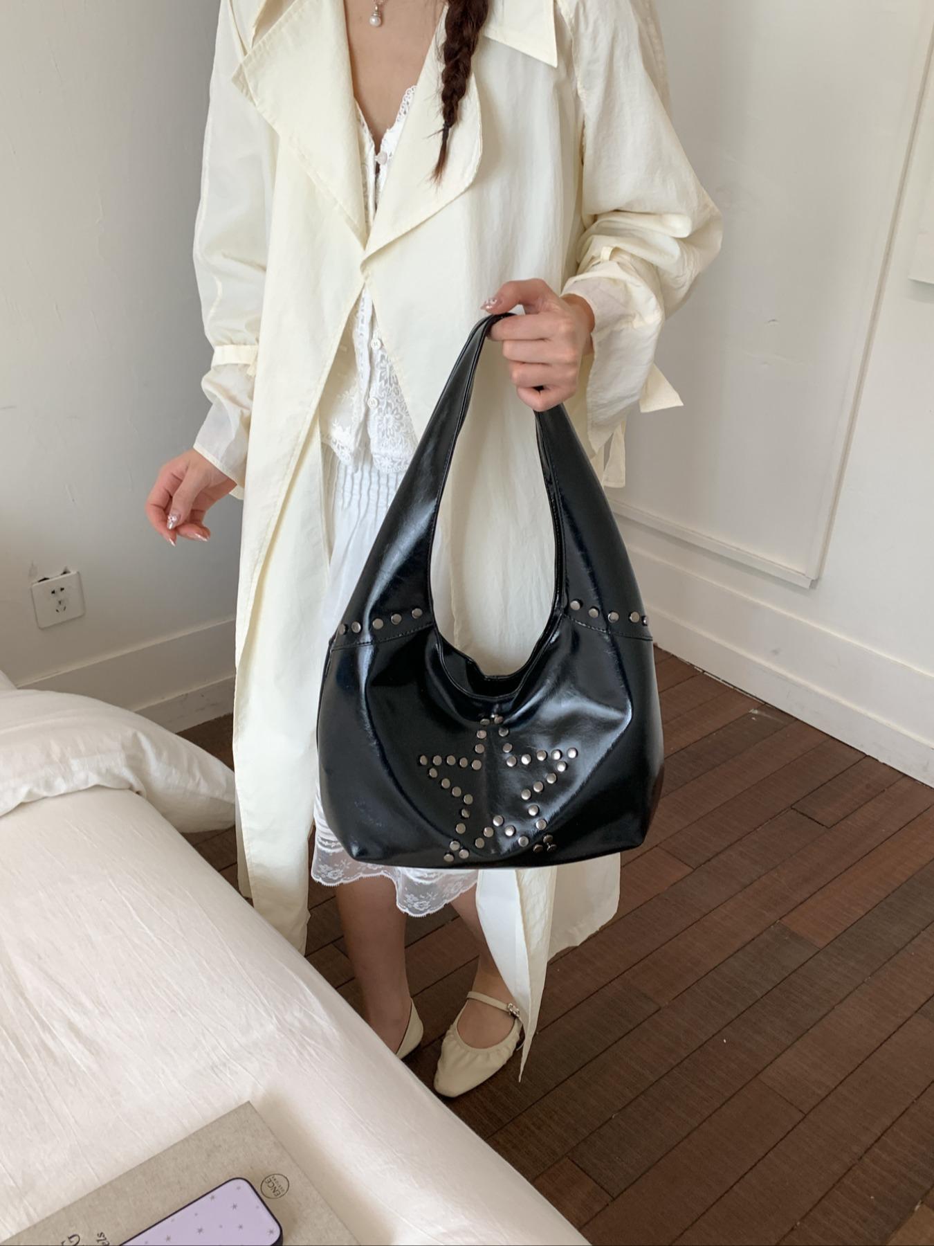 Trendy Star Stud Crossbody Shoulder Bag, Casual PU Material, Large Capacity, All-Season Fashion Accessory for Women, Travel & Daily Use