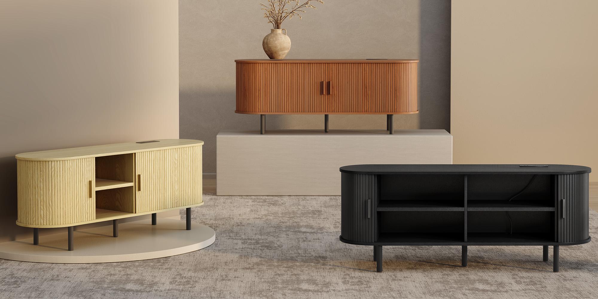 【SPRING GLOW UP】onbrill Fluted Collection - TV Stand & Coffee Table & Buffet Cabinet for Livingroom; Bedroom Furniture,Christmas Gift