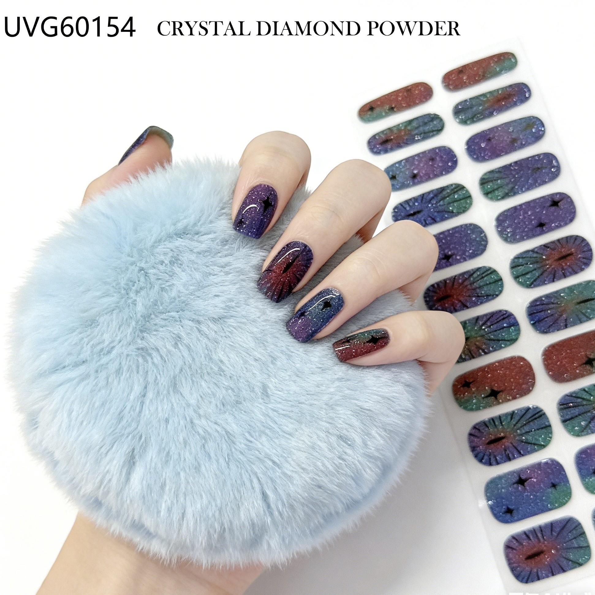 Alien Code Midnight Diamond Dust Nails, Irregular Multi-Color Stains with Abstract Sci-Fi Lines, Half-Cured Gel Nail Strips for DIY Home Use
