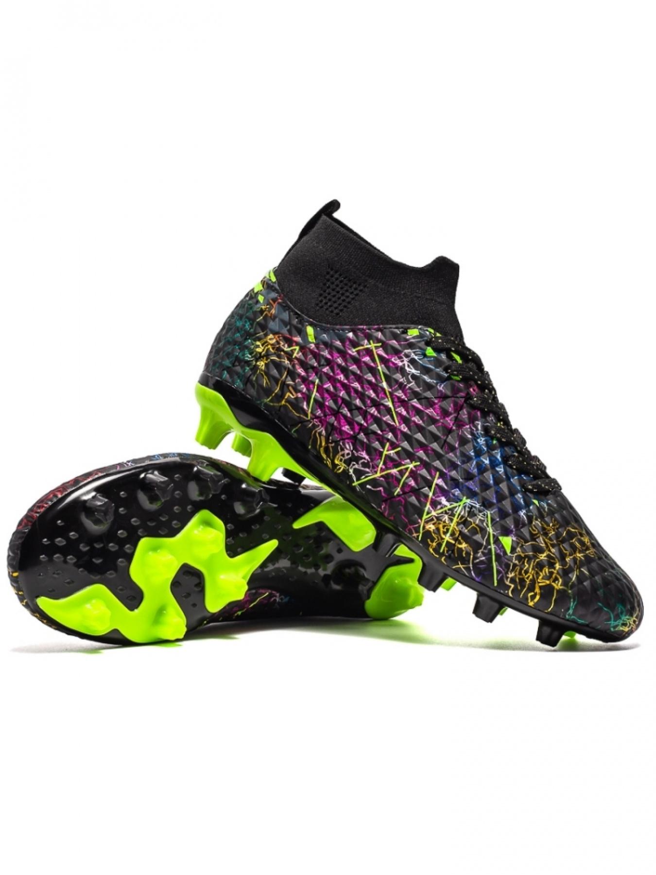 Parent-Child High-Top Football Shoes | White Multicolor Graffiti Design | Breathable Flyknit Upper | Superior Traction | Soft Comfort | Ideal For Family Training & Games | Viral