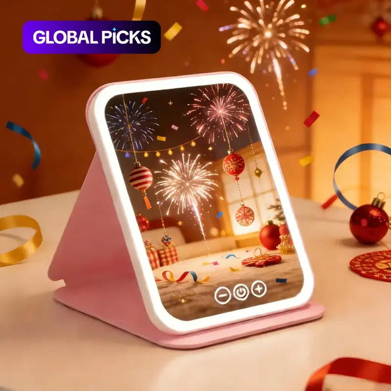 Rechargeable LED Makeup Mirror, LED Cosmetic Mirror, Foldable Travel Vanity Mirror with 3 Color Lighting Modes and Touch Dimming #GLOBAL PICKS