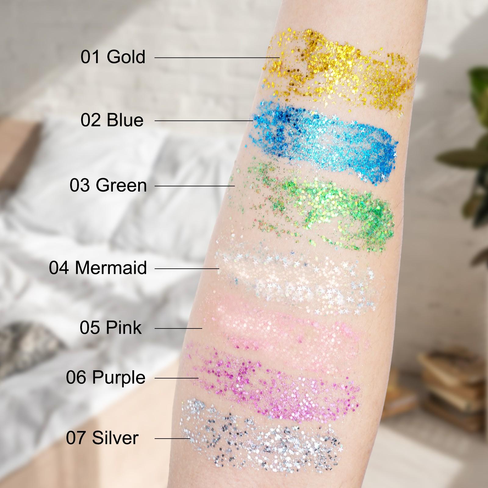 Ikzee Glitter Stick, Body Glitter Gel for Face and Hair, Shimmering Mermaid Glitter with Chameleon Effect and Large Particles, Glowing Body Glitter Cosmetic, Festival Party Makeup Accessory