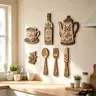 7 Pieces Coffee-Themed Wooden Kitchen Wall Decor, Vintage Country Style Wall Hangings Featuring Coffee Cups, Coffee Pots, Coffee Beans, Suitable for Kitchens and Cafés, Decorative Wall Art, Decoration Items
