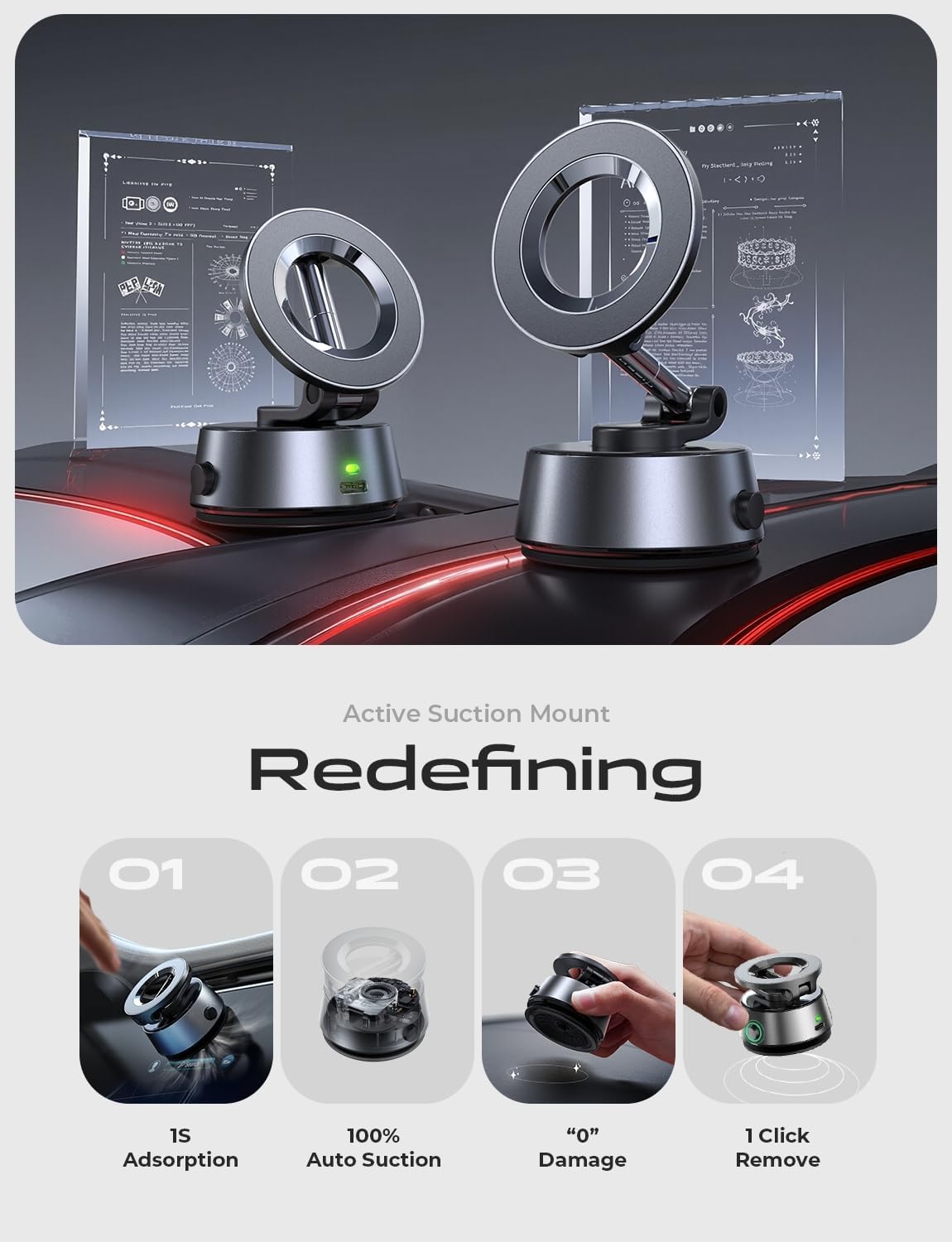 LISEN Upgraded Vacuum Magnetic Electronic Suction Car Phone Mount Holder for Car Gym Mirror Shower Smooth Surface 360 Adjustable