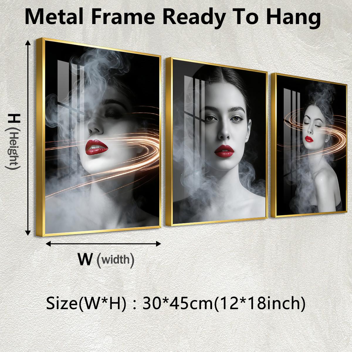 3 Counts Aluminum Alloy Framed Painting, Abstract Smoke And Light Portrait Pictures, Home Decoration For Living Room, Bedroom, Office, Restaurant, Hallway Wall Decor, Odorless Print Artwork, Luxury Perfect Gift For Friends And Family