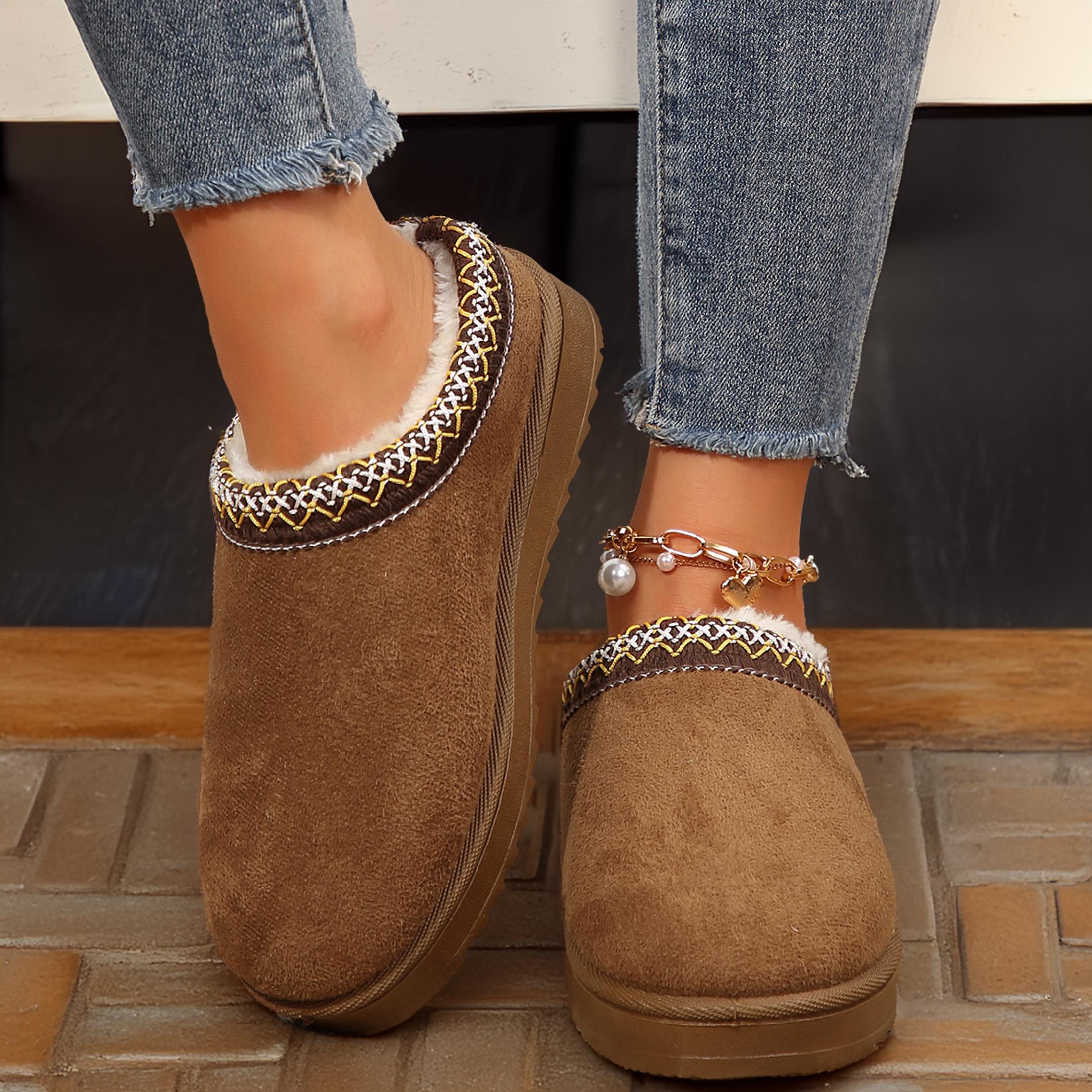 Women's Faux Leather Suede Slippers Platform Snow Boots Warm Comfortable Ankle Boots with Winter Indoor Outdoor