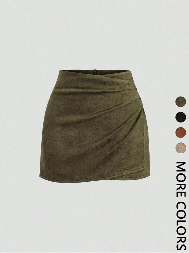 1 piece Valentine's Day Women's Spring &Fall Velvet Vintage Italian Melange Pleated Bodycon Short Skirt,Fashionable Casual Versatile Ultra-Short Half Skirt