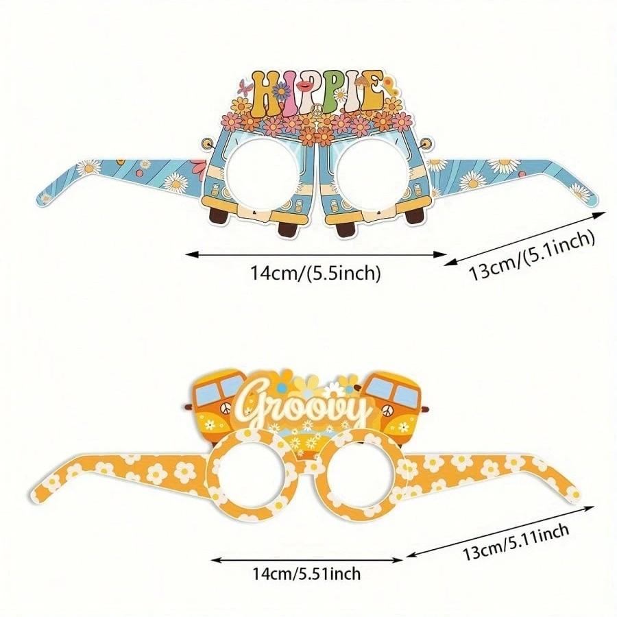 12 Pieces Hippie Theme Retro Paper Glasses, Fun Party Colorful Decorative Eyewear, Perfect for Birthday Vintage Party Decoration