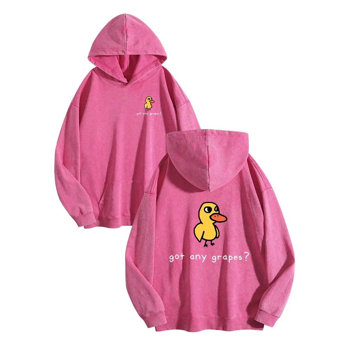 Holafish Acid Wash Duck Graphic Hoodie Funny Print Oversized Pullover, Vintage Unisex Streetwear with Kangaroo Pocket, Plus Size