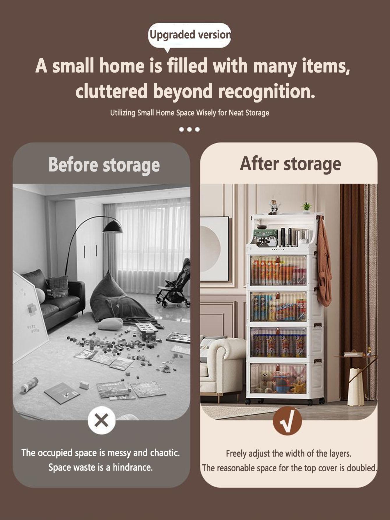 Multi-Layer Storage Cabinet, Home Snacks Clothes Miscellaneous Plastic Organizer, Foldable Shelf, Space-Saving Rack