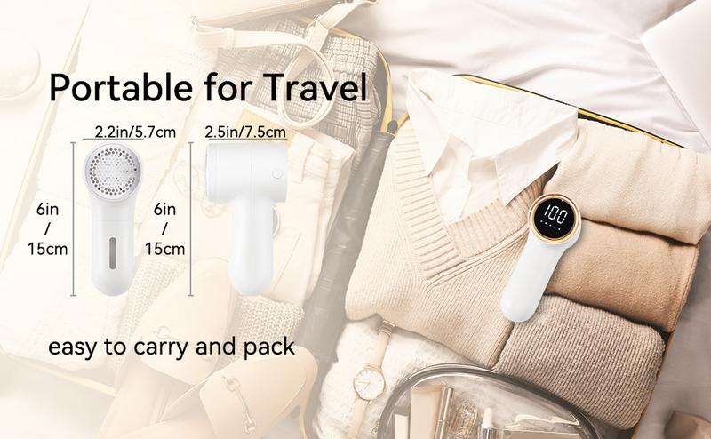 Fabric Shaver, Lint Remover Rechargeable, Electric Portable Sweater Defuzzer with 4 Speeds, 6 Leaf Blades, Digital LED Display to Remove Pilling for Clothes, Furniture, Sweater, Couch,  lightweight motor durable cordless durable cordless wireless rotating