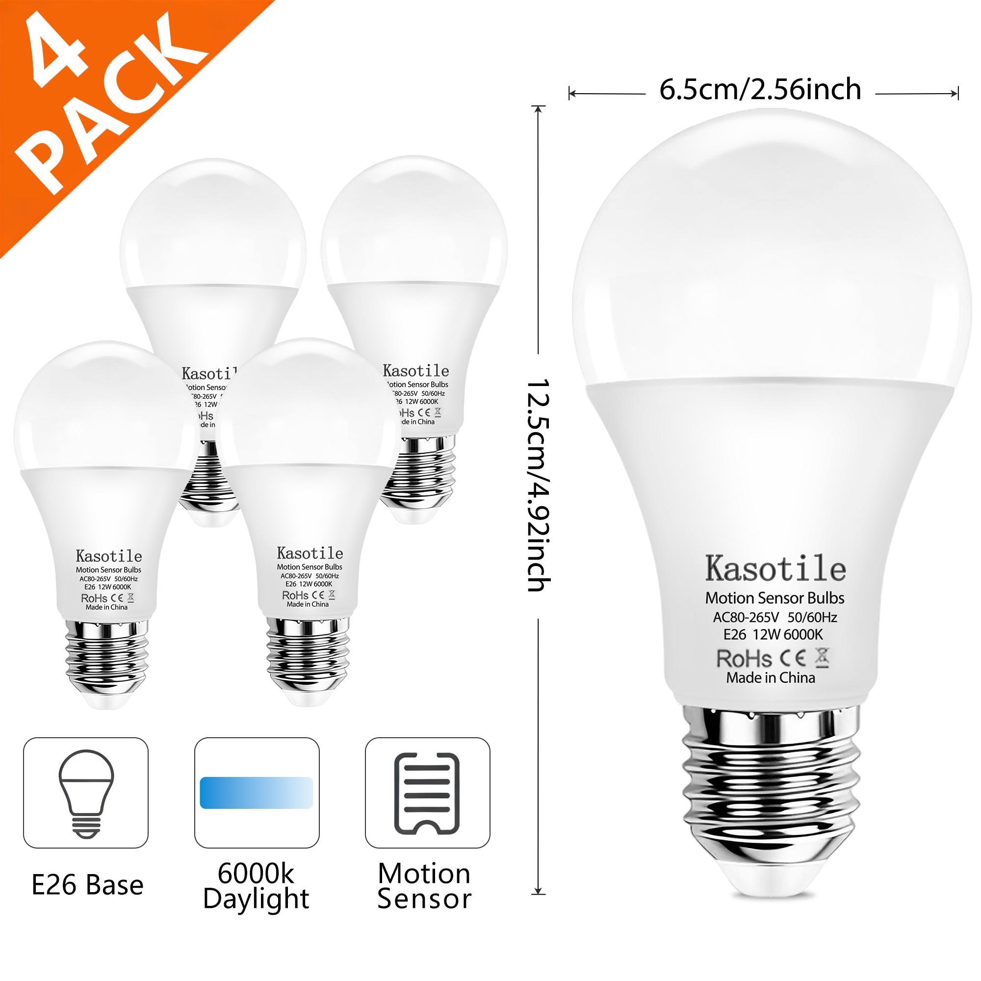 2/4Pack Kasotile Motion Sensor Light Bulbs, 12W (100Watt Equivalent), Motion Activated Dusk to Dawn Security LED Bulb, 3000K WarmWhite/6000K Daylight, for Indoor and Outdoor Lighting, Porch, Stairs, Hallway