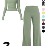 【Black Friday】Women's Two-Piece Sporty Long Sleeve Top & High-Waisted Pants, Breathable Yoga Gym Running Wear, Spring & Fall Fitness Apparel