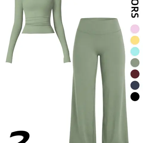 【Black Friday】Women's Two-Piece Sporty Long Sleeve Top & High-Waisted Pants, Breathable Yoga Gym Running Wear, Spring & Fall Fitness Apparel