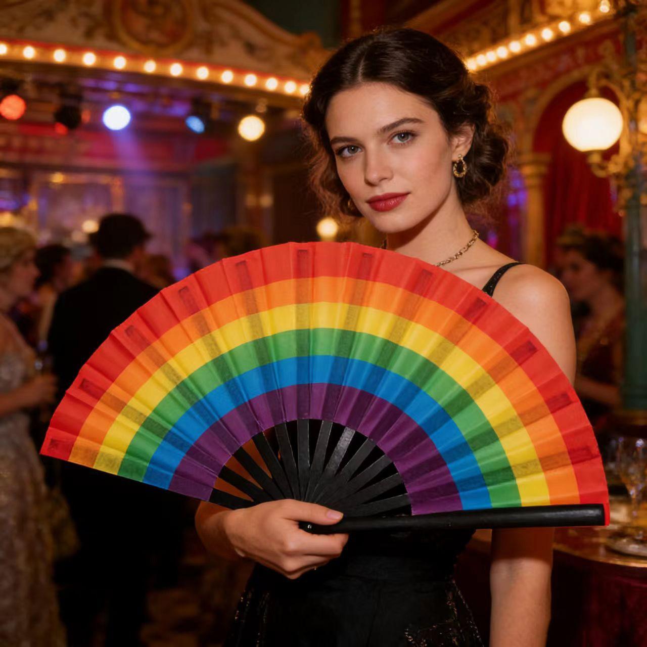 Large Rainbow Dance Kung Fu Folding Fan, Party Craft Gift Fan, Ladies Handheld Fan, Wedding Favor Fan, 1 or 2 Pieces