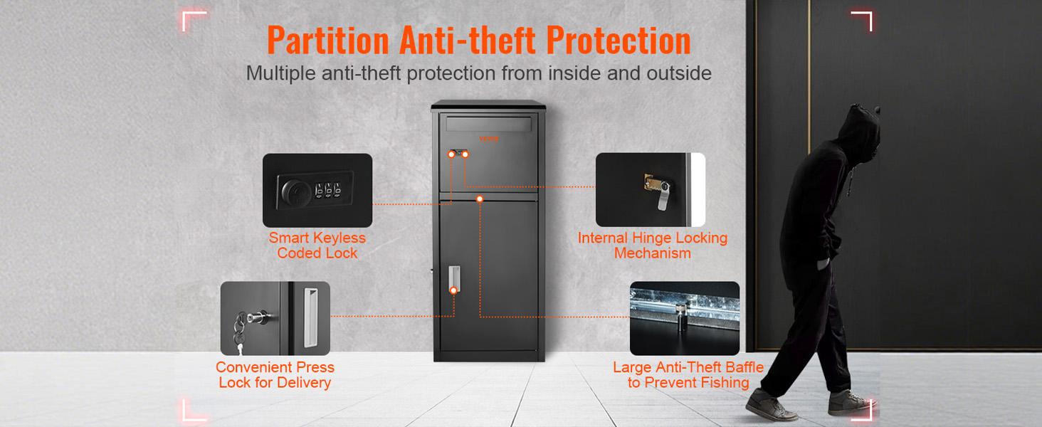 VEVOR Package Delivery Boxes for Outside 16.2x15.8x44, Galvanized Steel Package Delivery Box with Coded Lock, Removable Anti-theft Baffle, IPX3 Waterproof Parcel Drop Box for Outside, Porch